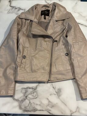 Girls Jessica Simpson Light Taupe Faux Leather Moto Jacket with collar